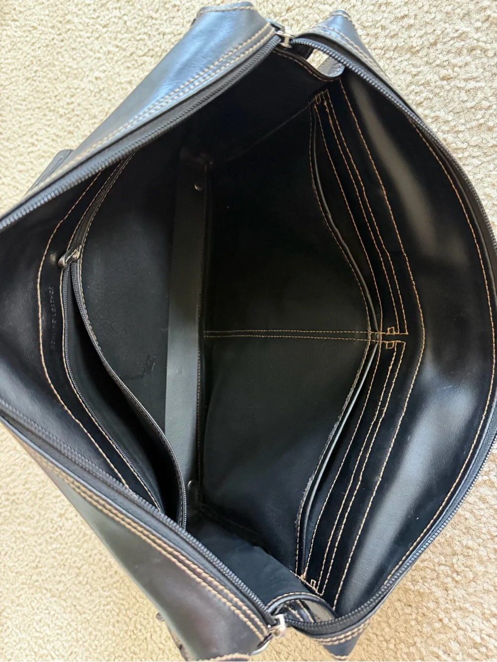 Barantani Shiny Leather Messenger Bag Laptop Attaché with Front Pockets